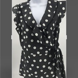 Axcess wrap blouse polka dot, black white size M